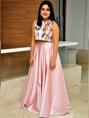 Buy New Niveda Thomas In Pink Colored Satin Lehenga