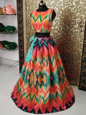 Buy online Pujita Ponnada In Multi Colored Satin Silk Lehenga