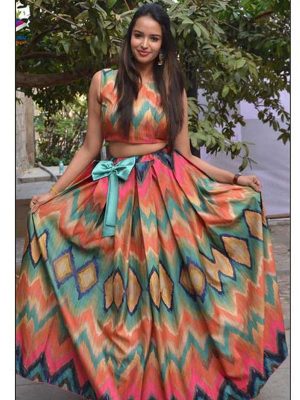 Buy online Pujita Ponnada In Multi Colored Satin Silk Lehenga