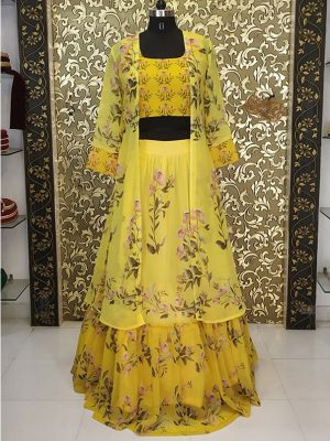 Letest Sonakshi Sinha Yellow Indowestern Georgette Lehenga Choli