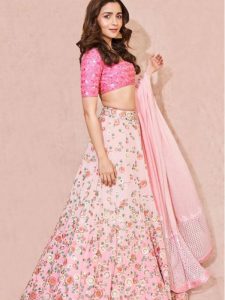 New Alia Bhatt Pink Floral Print Tafeta Silk Lehenga Choli