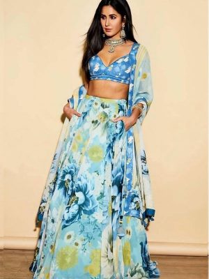 Buy New Katrina Kaif Crape Light Blue Bollywood Lehenga Choli