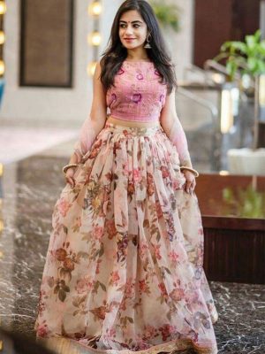 New Arrivals Silk Digital Print Pink Bollywood Lehenga Choli