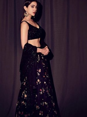 Buy New Sara Ali Khan Black Georgette Bollywood Lehenga Choli