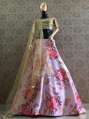 Buy online Pink Heavy Silk Printed Lehenga Choli