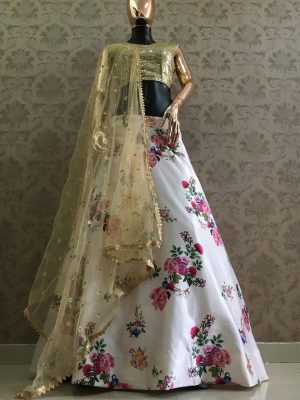 Letest Heavy White Silk Printed Lehenga Choli