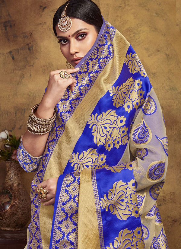 Cream Art Silk Party Wear Saree