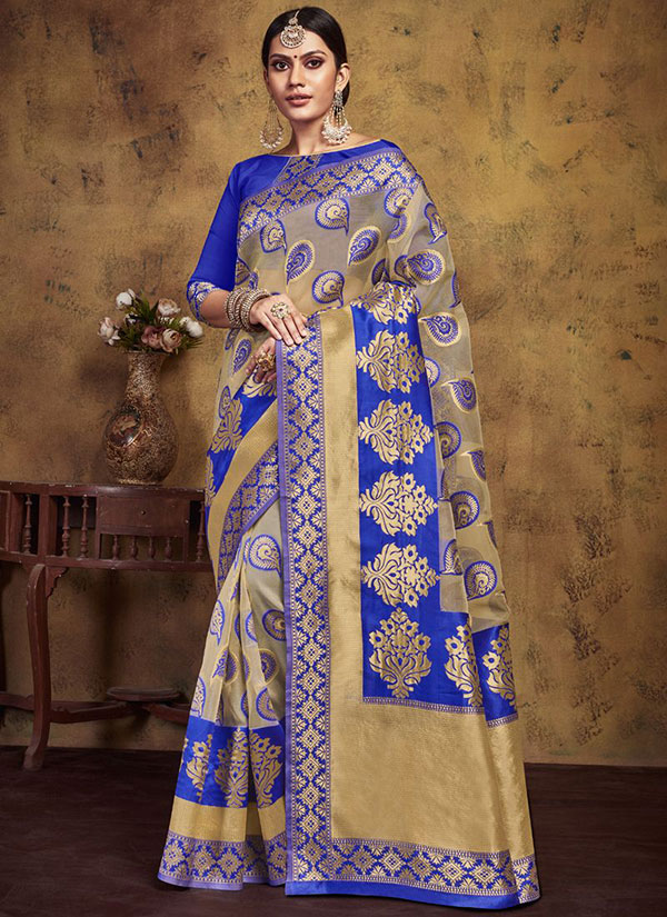 Cream Art Silk Party Wear Saree