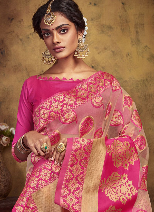 Cream Art Silk Party Wear Saree
