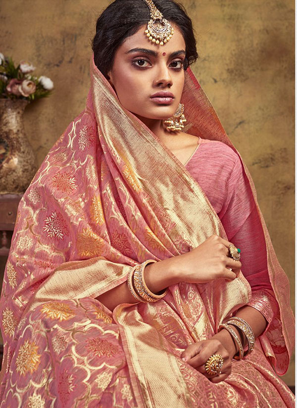 Onion Pink Art Silk Party Wear Saree