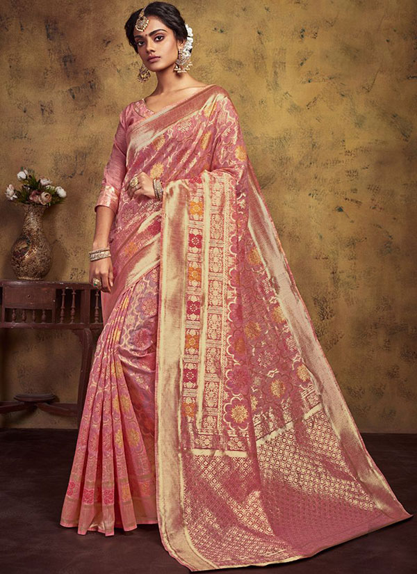 Onion Pink Art Silk Party Wear Saree
