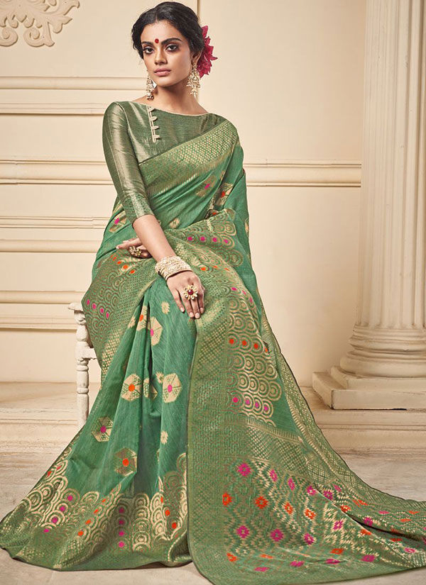 Light Green Art Silk Party Wear Saree