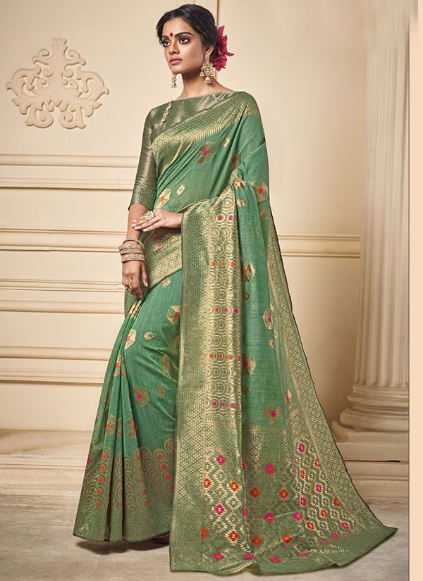 Light Green Art Silk Party Wear Saree