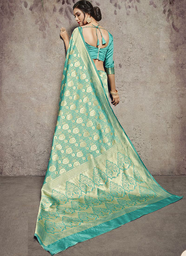 Dark Turquoise Art Silk Party Wear Saree