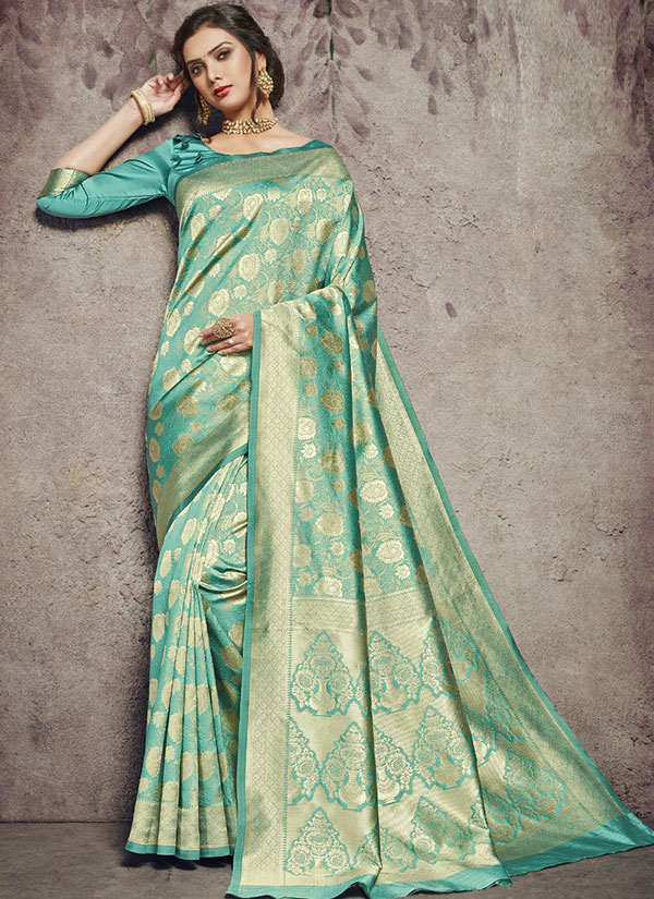 Dark Turquoise Art Silk Party Wear Saree