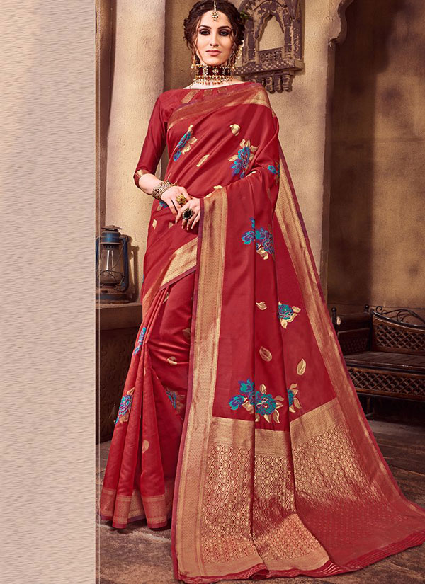 Red Party Wear Designer Saree