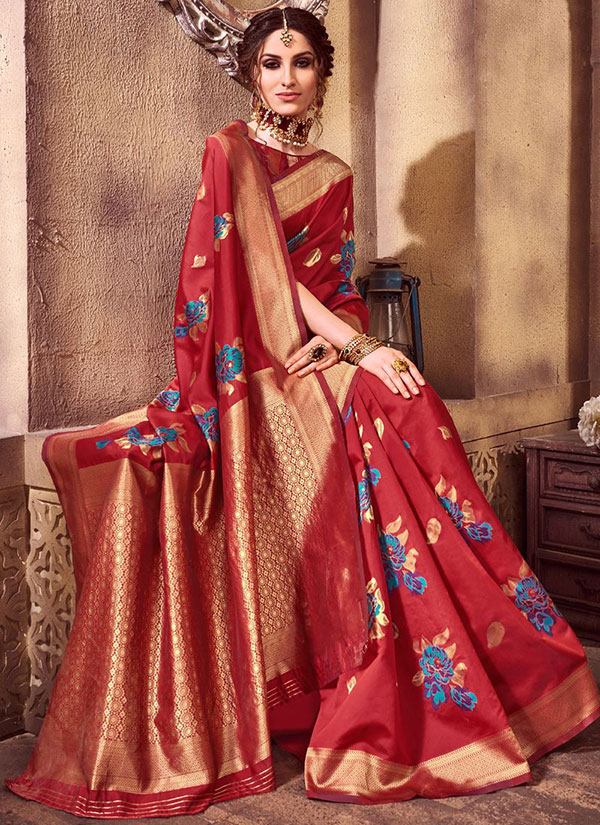 Red Party Wear Designer Saree