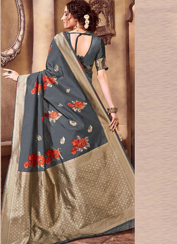 Grey Party Wear Designer Saree