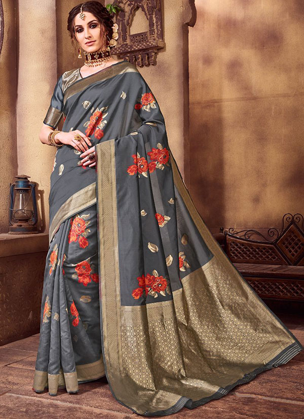 Grey Party Wear Designer Saree