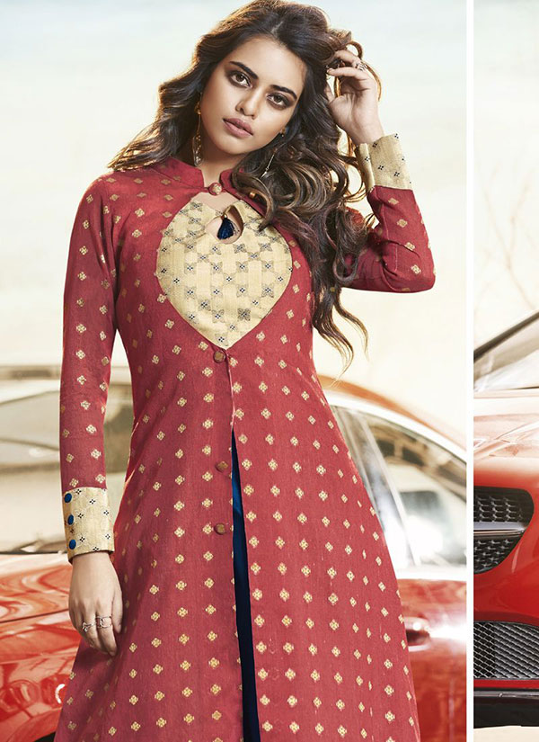 Maroon Jacquard Woven Pakistani Kurtis