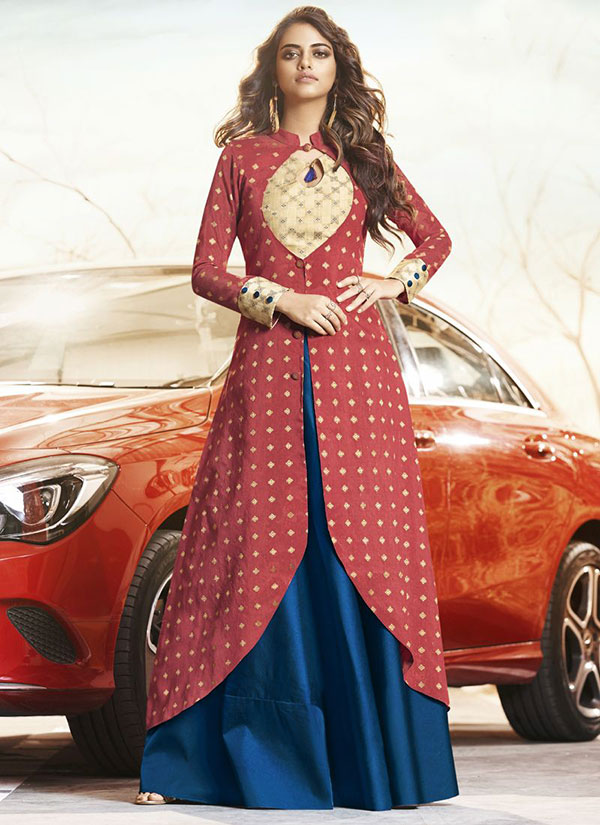 Maroon Jacquard Woven Pakistani Kurtis