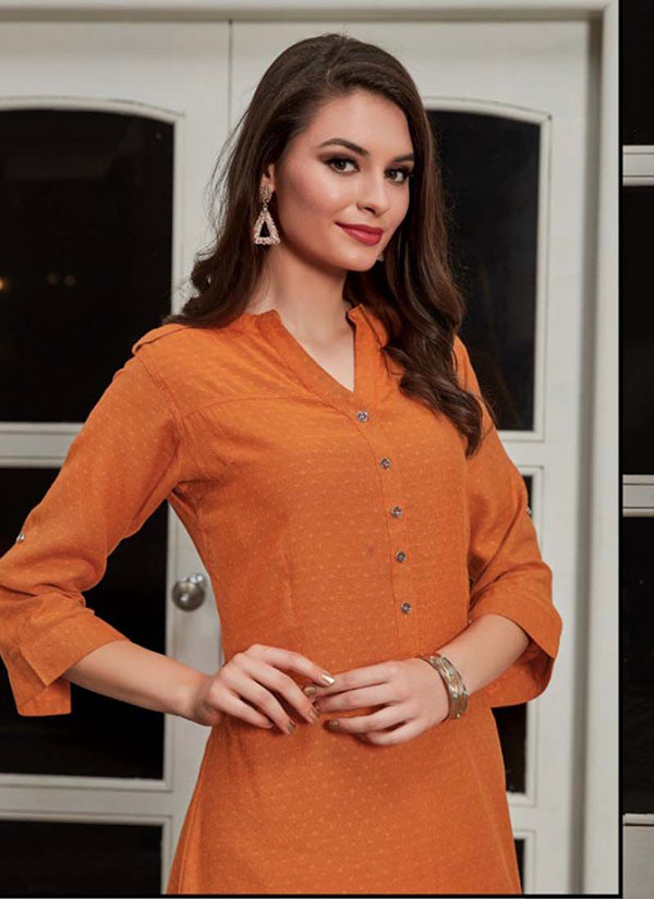 Orange Rayon Woven Silk Kurtis