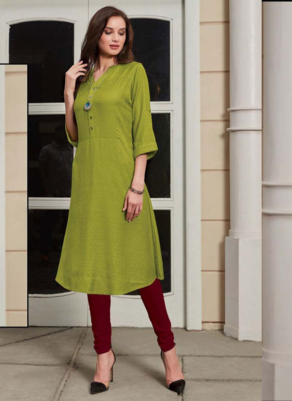 Teal blue colour rayon silk kurti with beautiful aari embroidery gives