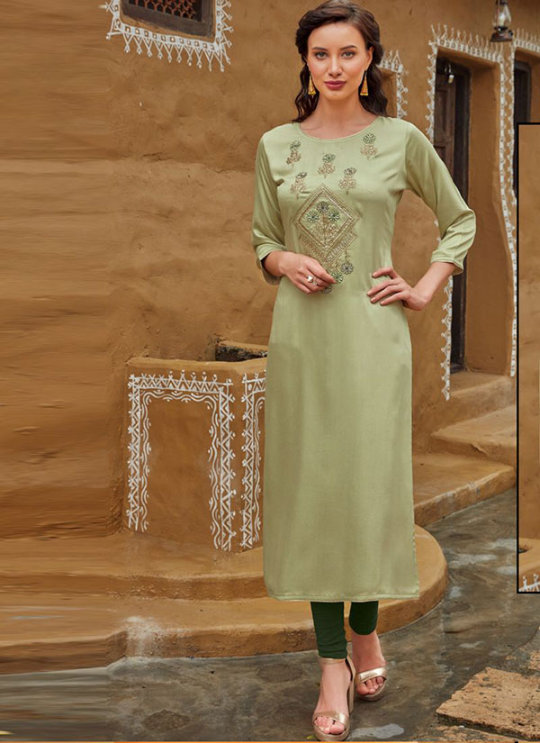 Pastel Rayon Embroidered Embroidered Kurtis