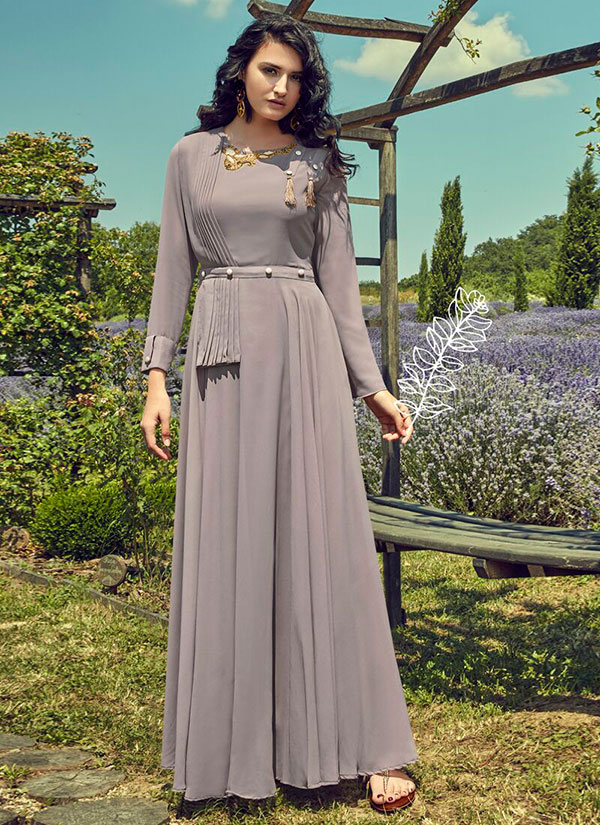 Grey Georgette Embroidered Pakistani Kurtis