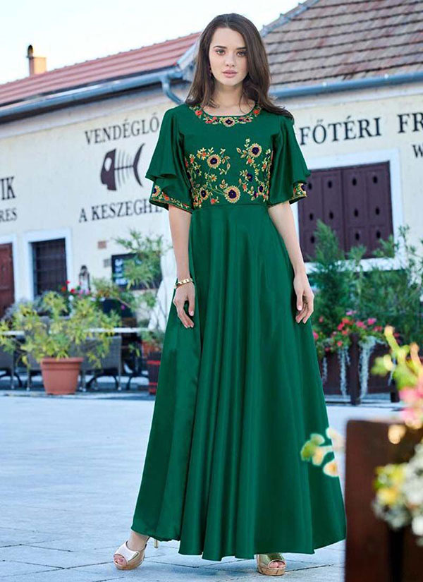 Green Silk Embroidered Pakistani Kurtis