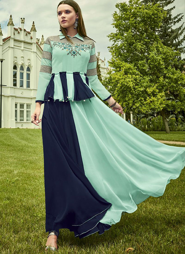 Sky Blue Georgette Embroidered Pakistani Kurtis