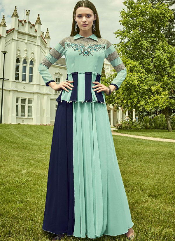 Sky Blue Georgette Embroidered Pakistani Kurtis