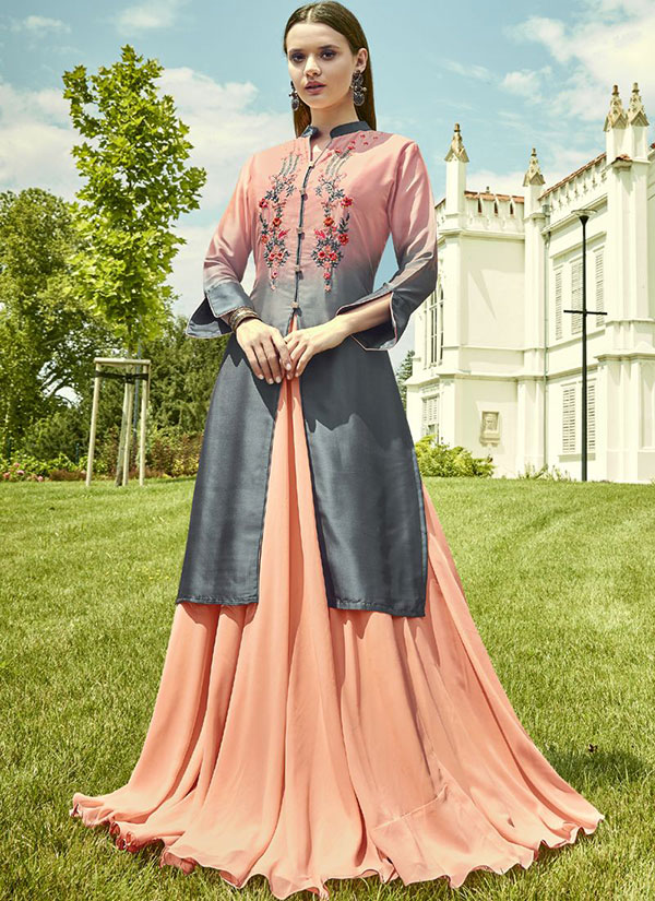 Light Peach Georgette Embroidered Pakistani Kurtis