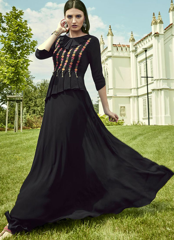 Black Georgette Embroidered Pakistani Kurtis