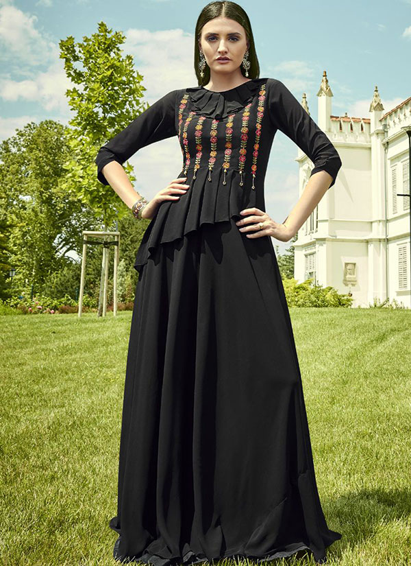 Black Georgette Embroidered Pakistani Kurtis