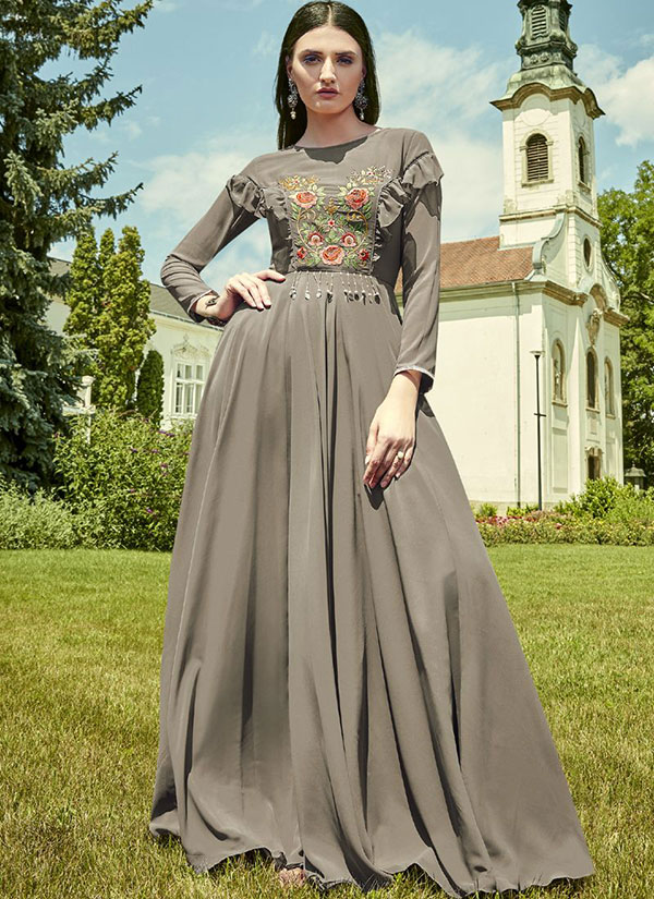 Grey Georgette Embroidered Pakistani Kurtis