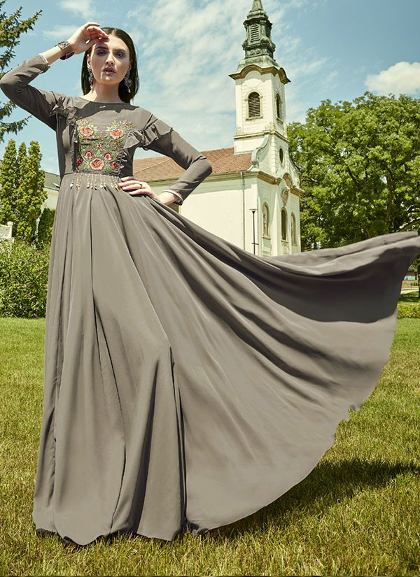 Grey Georgette Embroidered Pakistani Kurtis
