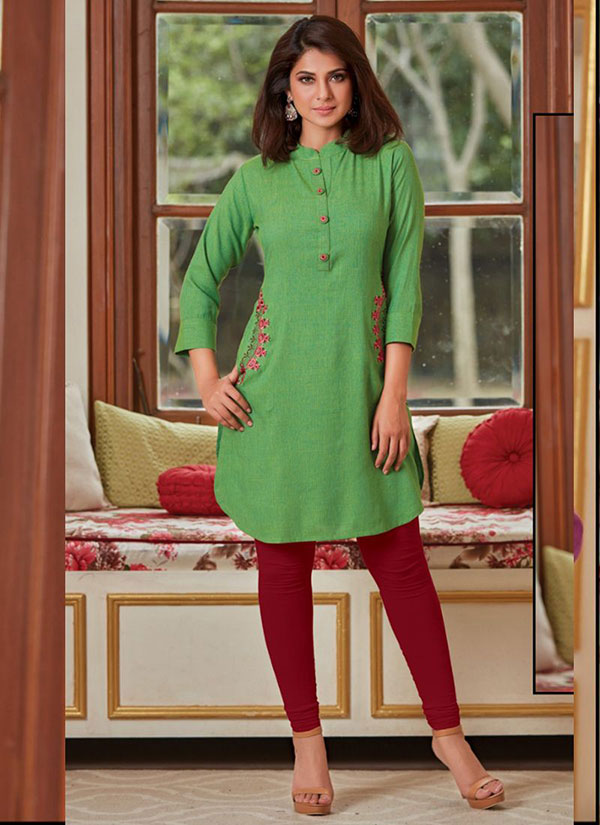 Kurti 3PC Set  Parrot Green Cotton Bhandej  Vastralaya  Colors of Life