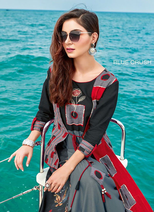 Grey Rayon Embroidered Pakistani Kurtis