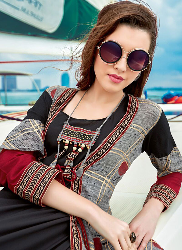 Grey Rayon Embroidered Pakistani Kurtis