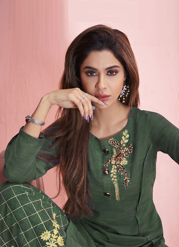 Green Rayon Embroidered Kurtas And Kurtis
