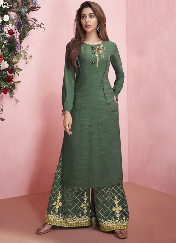 Green Rayon Embroidered Kurtas And Kurtis