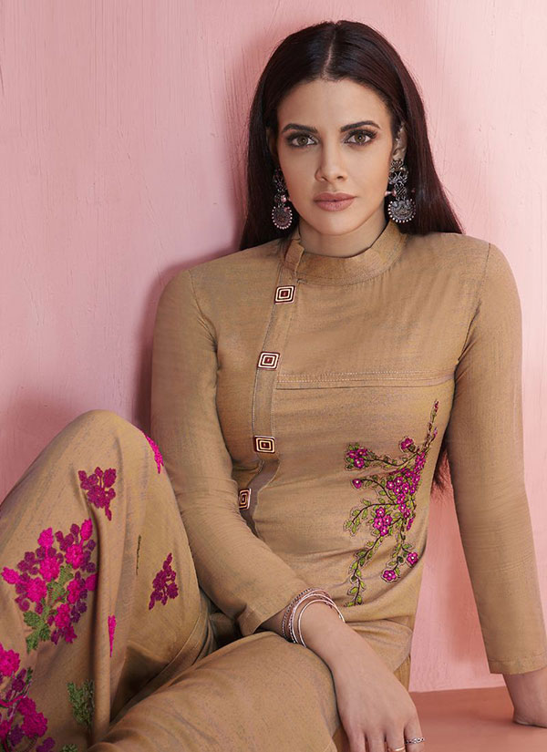 Beige Rayon Embroidered Kurtas And Kurtis
