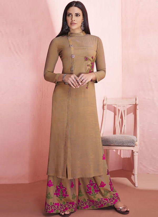 Beige Rayon Embroidered Kurtas And Kurtis