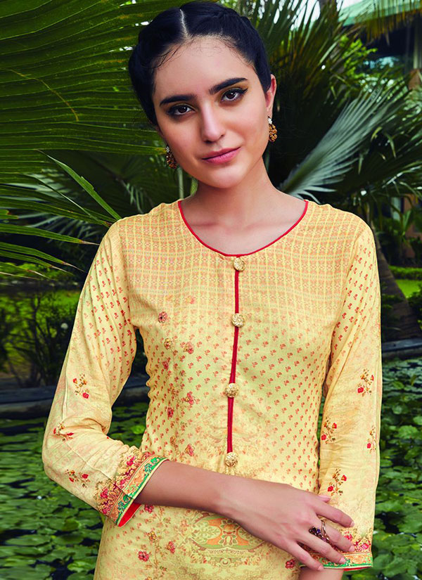 Yellow Rayon Embroidered Long Kurtis
