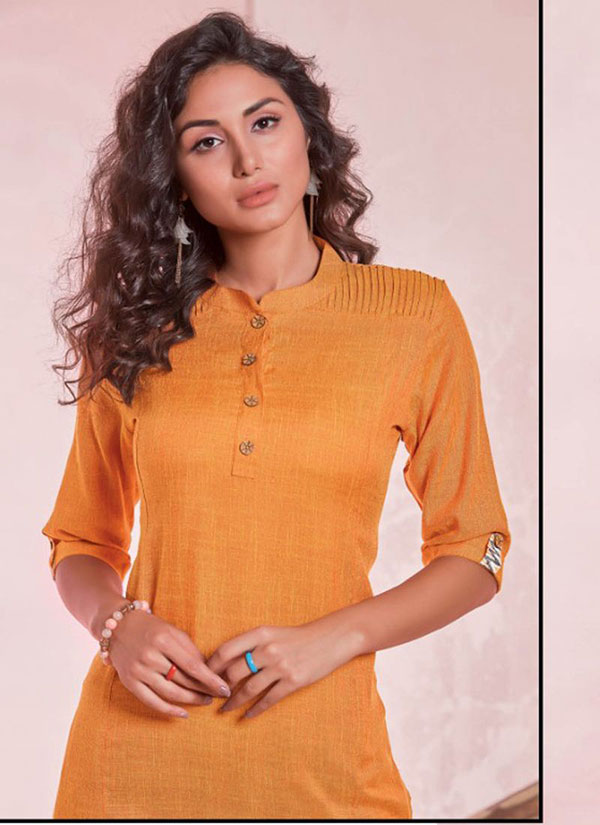 Orange Rayon Plain Kurtas And Kurtis