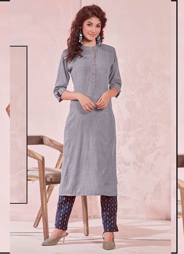 Grey Rayon Plain Kurtas And Kurtis