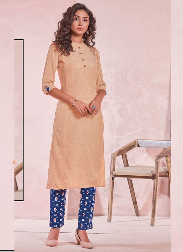 Cream Rayon Plain Kurtas And Kurtis