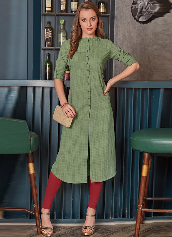 Olive Georgette Plain Long Kurtis