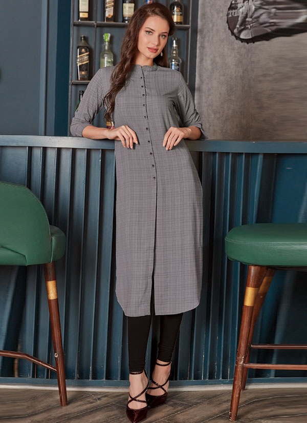 Grey Georgette Plain Long Kurtis